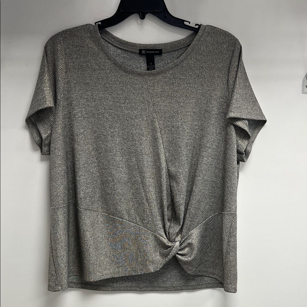 INC International Concepts Metallic Gray Short Sleeve Top
